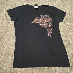 Harley-Davidson Las Vegas Nevada Skull Wing Graphic V-Neck T-Shirt Black XL
